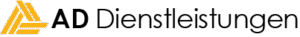 Logo von AD Dienstleistungen mit gelbem Symbol und schwarzem Schriftzug.