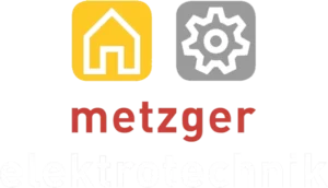Logo von Metzger Elektrotechnik mit Haus- und Zahnradsymbol sowie rotem Schriftzug.