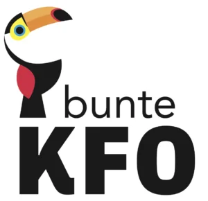 Logo von Bunte KFO mit stilisiertem Tukan und schwarzem Schriftzug „bunte KFO“.