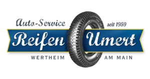 Logo von Reifen Umert mit stilisiertem Reifen und blauem Schriftzug.